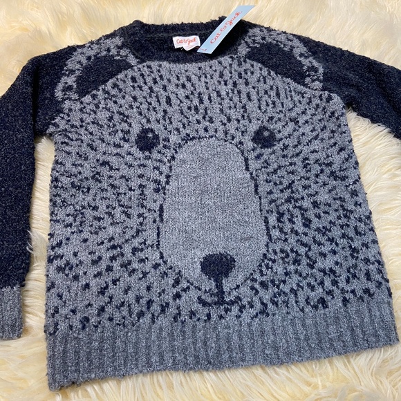 Cat & Jack Kid's Fuzzy Gray Bear Face Sweater NWT - Picture 3 of 9